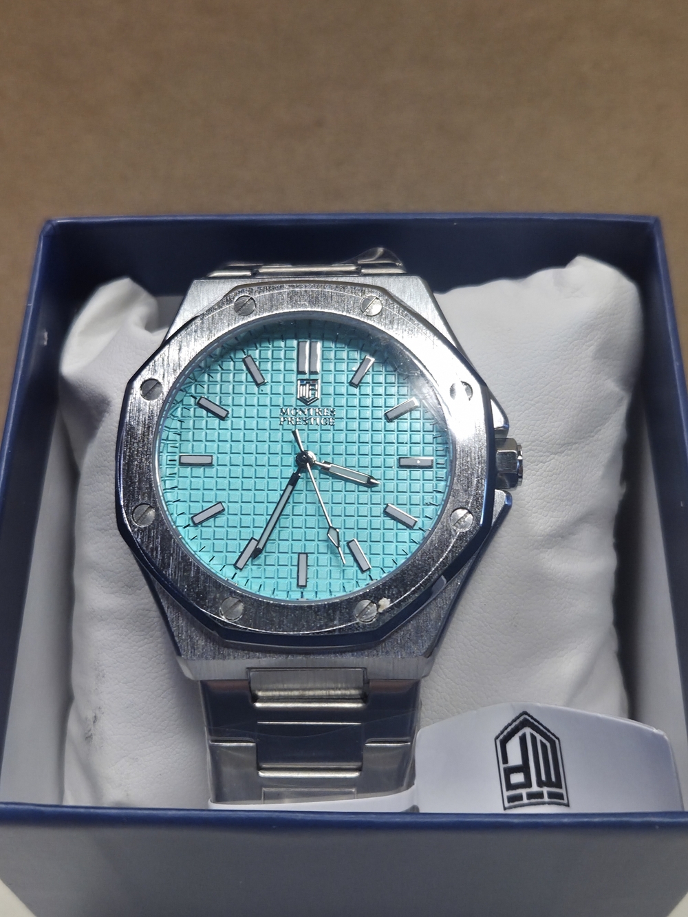 Montres Prestige #0395 Men's Stainless Steel Watch with Turquoise Dial